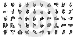 Hand gestures icon set. Included icons as fingers interaction, pinky swear,Ã‚Â forefinger point, greeting, pinch, hand washing